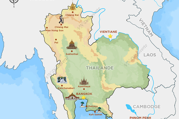 Carte touristique de la Thaïlande : version COMPLÈTE des sites à visiter