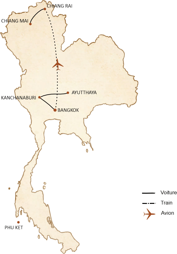 carte du circuit Culture et plage de la Thailande en 10 jours