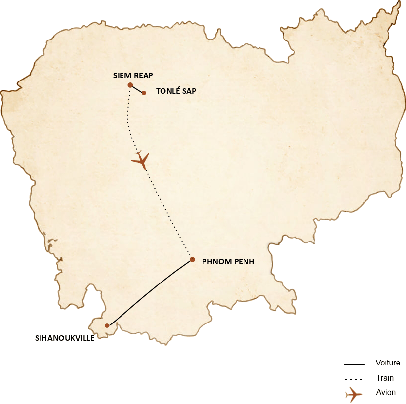 carte du circuit Cambodge haut de gamme – 10 jours de voyage raffiné