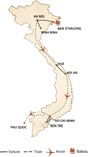 carte du circuit De la baie d’Halong à l’île de Phu Quoc 14 jours