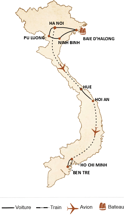 carte du circuit Circuit Vietnam 2 semaines - Les incontournables du pays