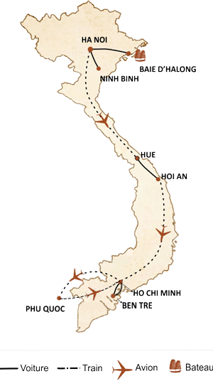 carte du circuit Voyage de luxe au Vietnam 2 semaines