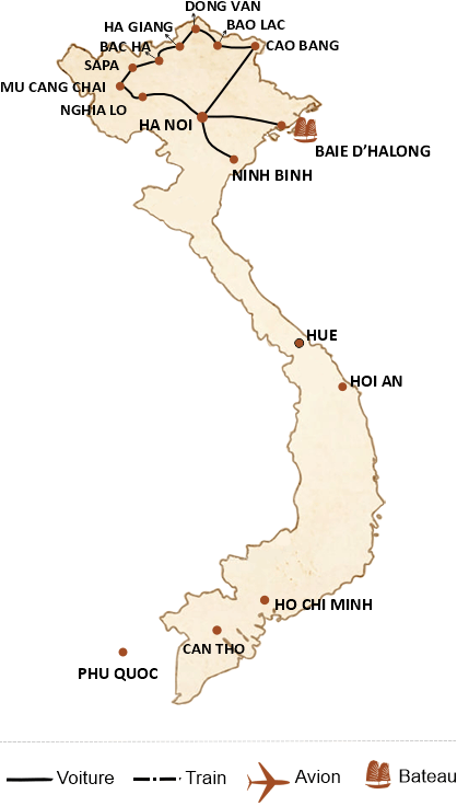 carte du circuit Grande boucle du nord Vietnam 15 jours