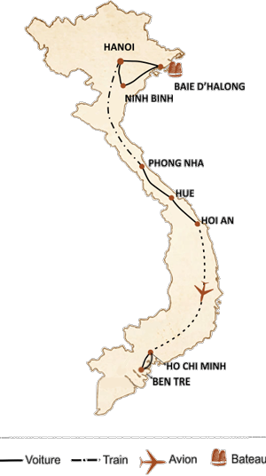 carte du circuit Route des patrimoines du nord au sud 14 jours