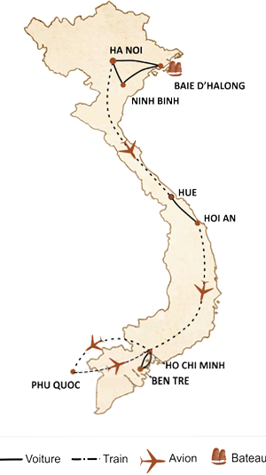 carte du circuit Voyage de noces Vietnam 14 jours