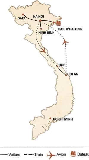 carte du circuit Circuit Vietnam du Nord au Centre haut de gamme 14 Jours