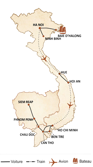 carte du circuit De la baie dHalong aux temples dAngkor 15 jours