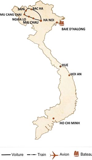 carte du circuit Au pays des Thaïs & Hmong 7 jours
