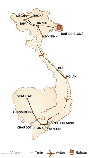 carte du circuit La beauté cachée du Vietnam & Cambodge 21 jours