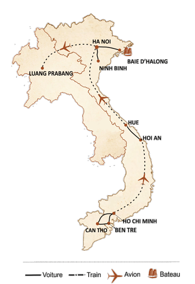 carte du circuit L’essentiel du Vietnam & Laos 15 jours