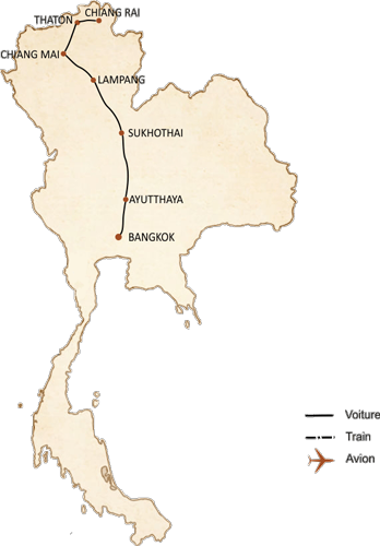 carte du circuit Circuit Thaïlande 12 jours - Perles du Nord