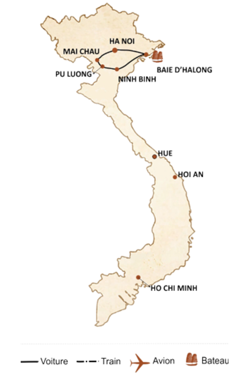 carte du circuit Au cœur du nord du Vietnam 10 jours
