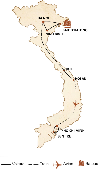 carte du circuit Panorama du Vietnam 12 jours