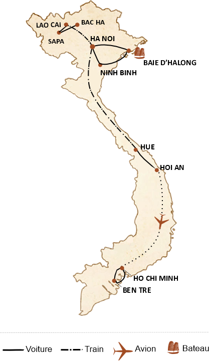 carte du circuit Le meilleur du Vietnam 15 jours