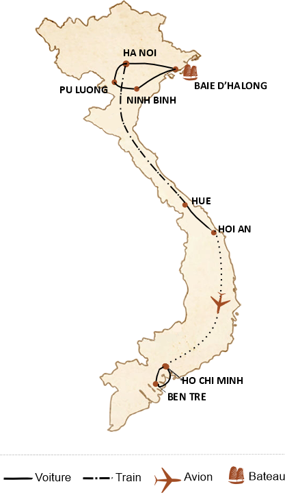 carte du circuit Circuit Vietnam 2 semaines - Les incontournables du pays
